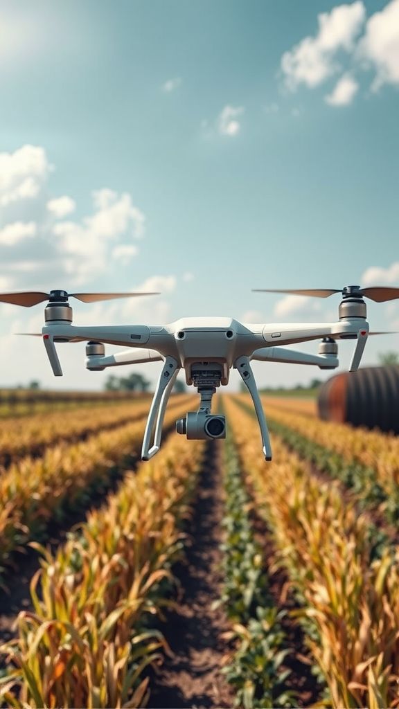 Drone flying over maize field